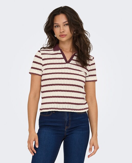 Camiseta de mujer cuello polo rayas