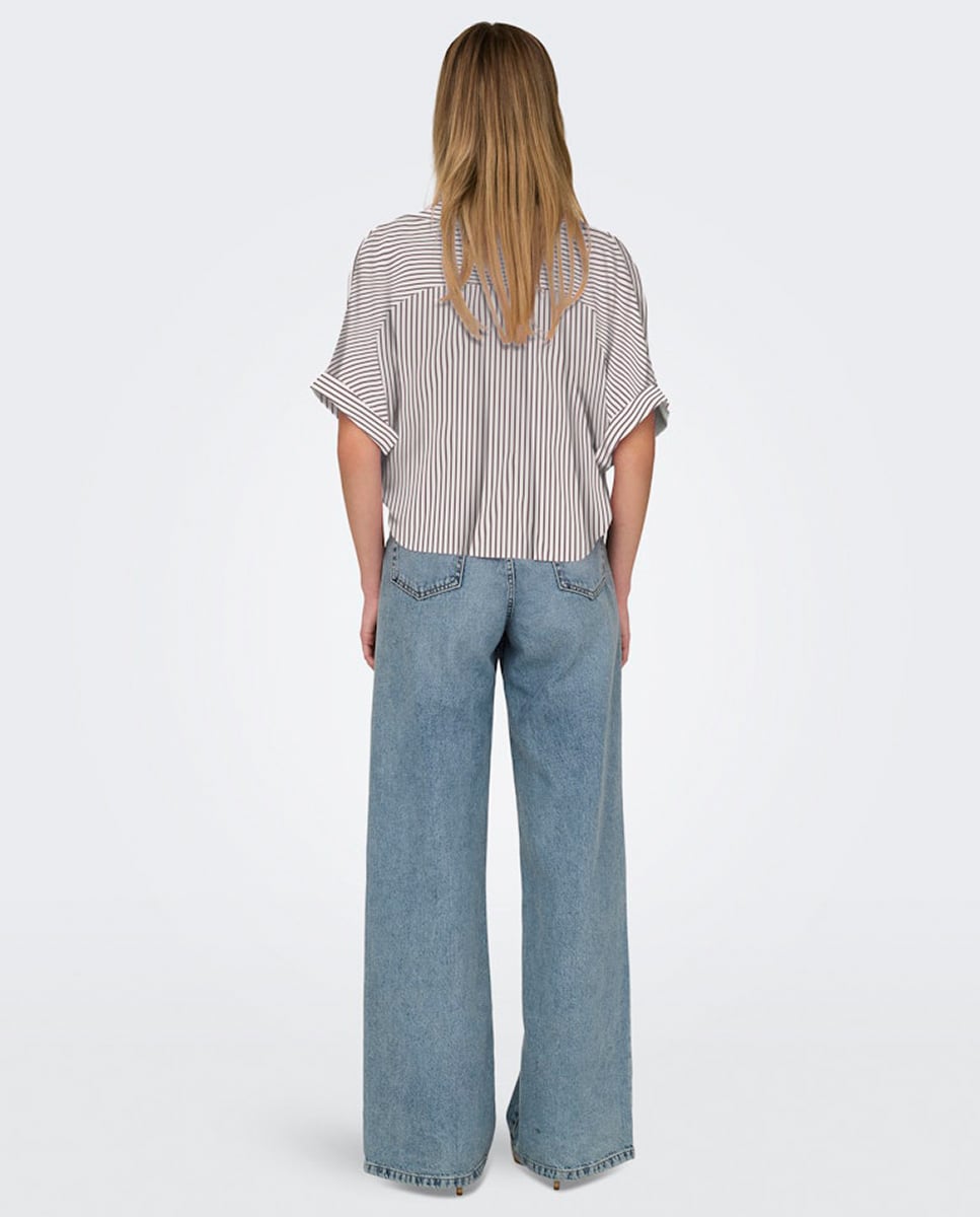 Top Curto às Riscas com Nó Branco-2