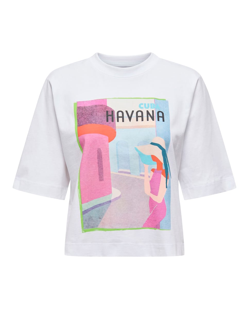 T-shirt com desenho à frente Rosa-7