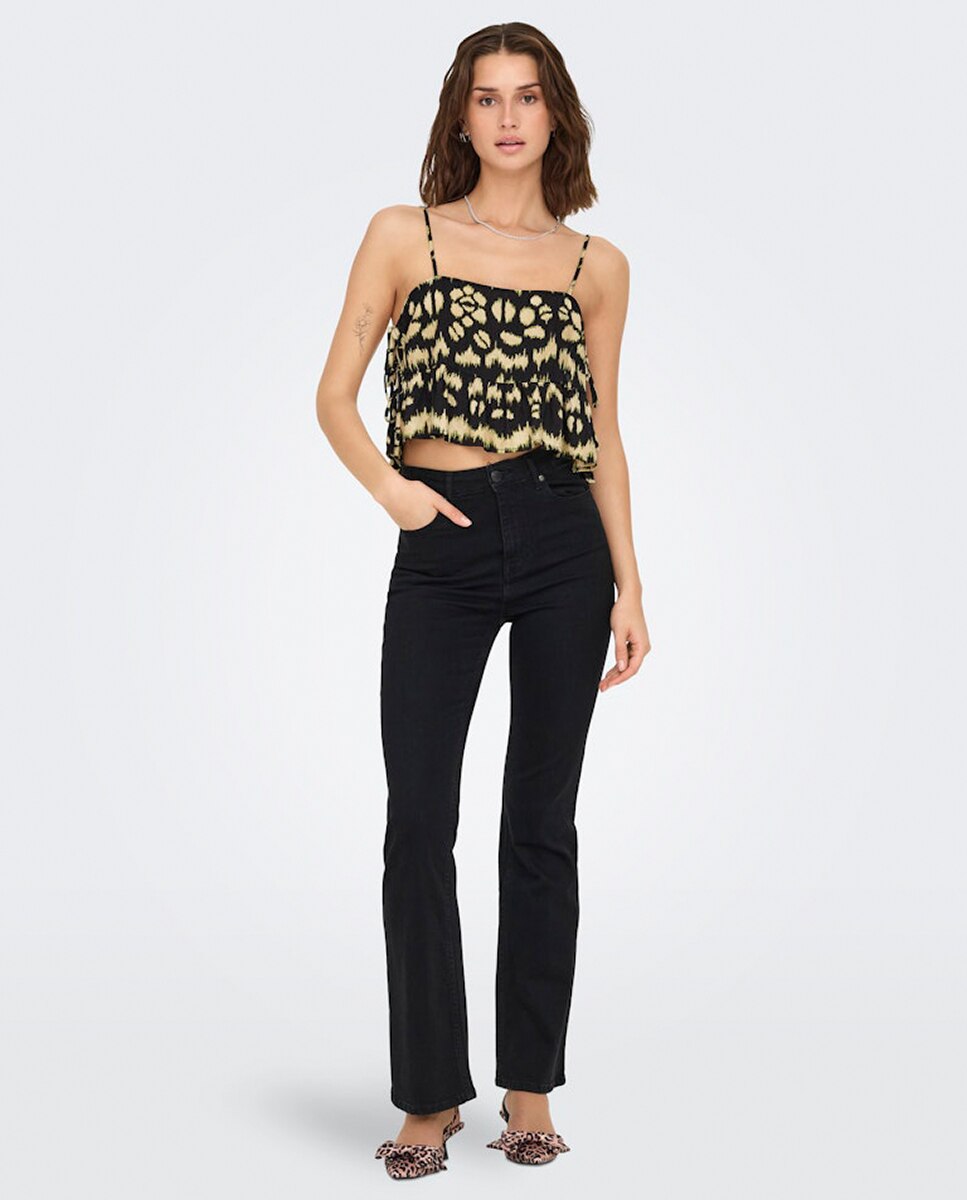 Top de mujer corto de tirantes - Only - Negro Negro-3