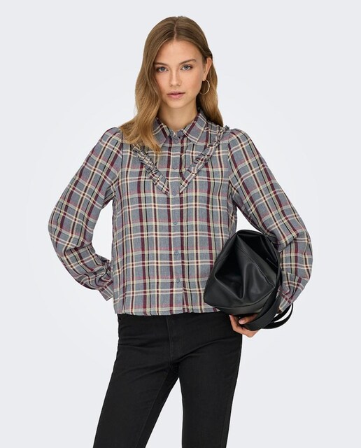 Camisa de cuadros con volante de mujer