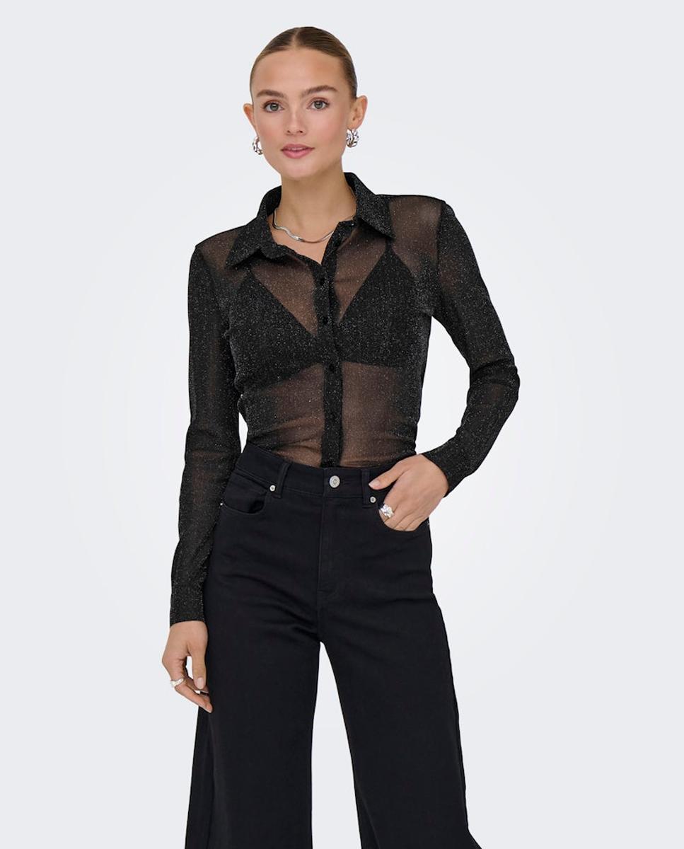 Only - Camisa de mujer transparente y de manga larga.
