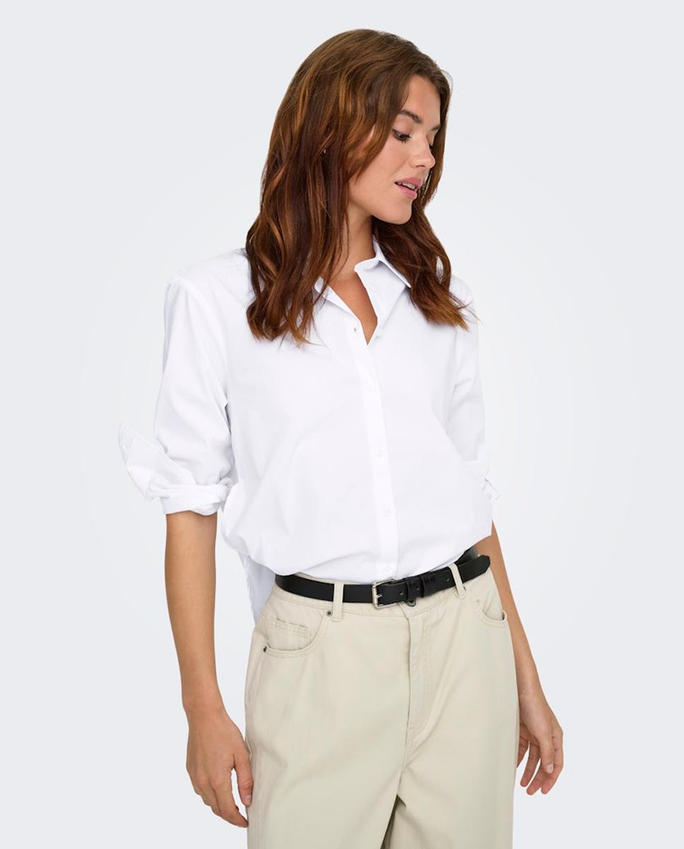 Camisa de mujer básica de manga larga - Only - Blanco Blanco-3