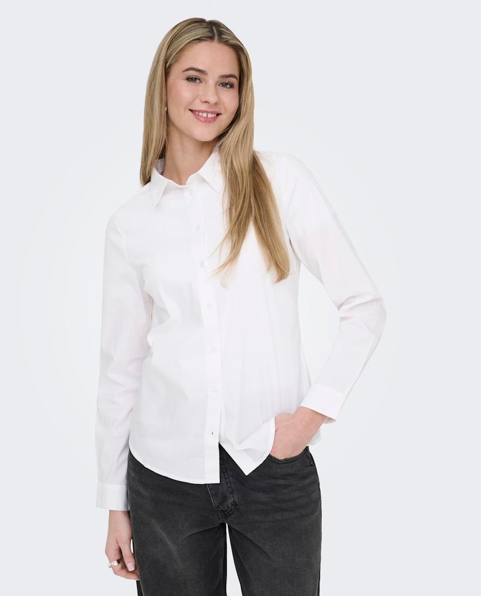 Camisa básica de manga comprida Branco-3