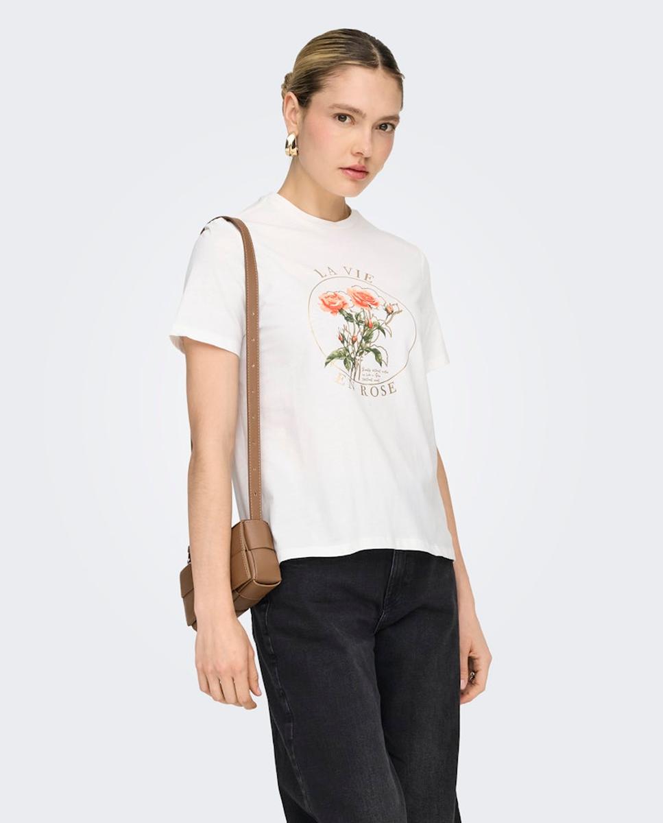 Only - Camiseta de mujer de manga corta 100% algodón.