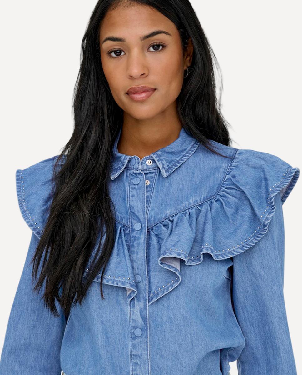 Only - Camisa de mujer vaquera con volantes.