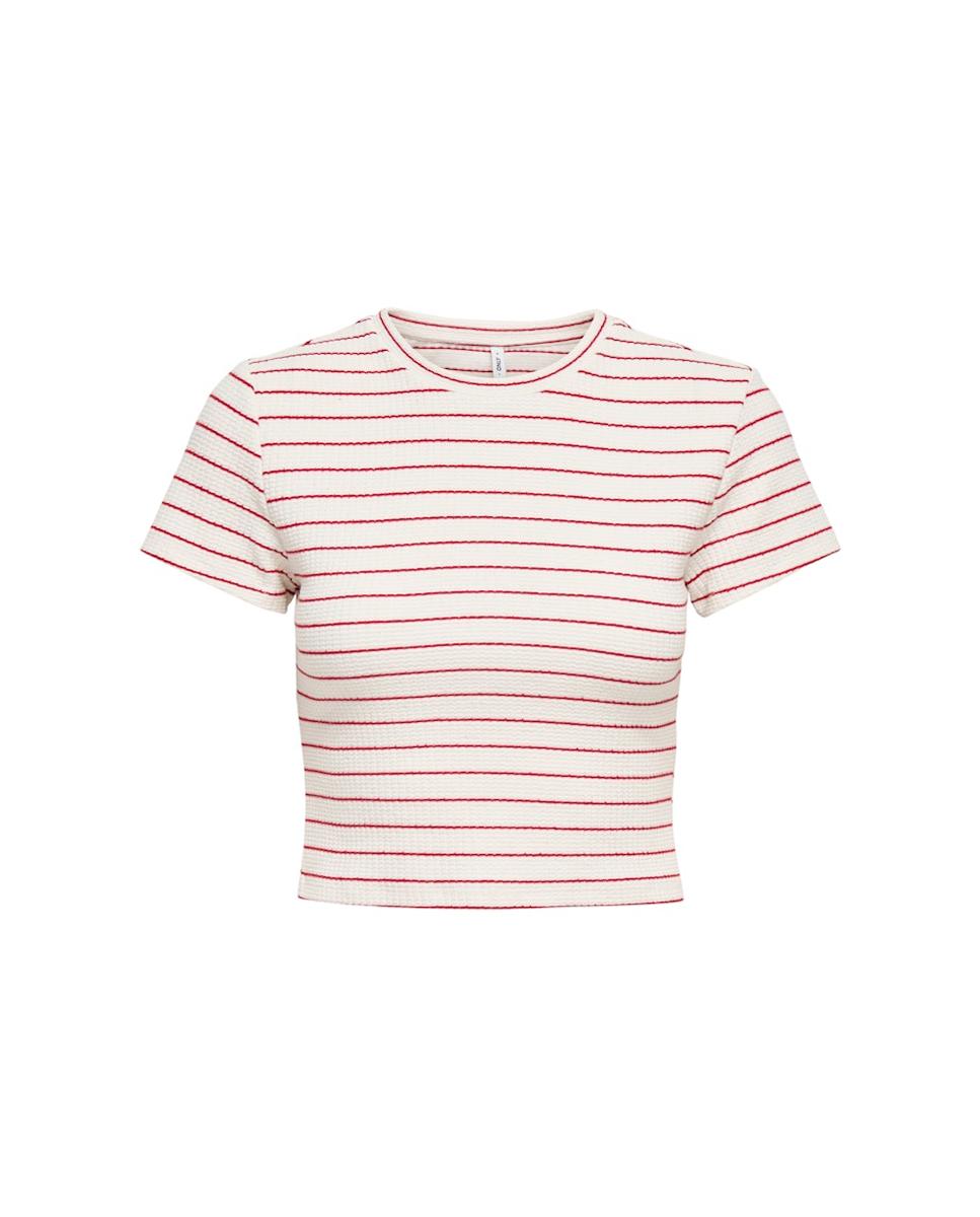 Camiseta corta de mujer de manga corta y cuello redondo - Only - Rojo Rojo-5