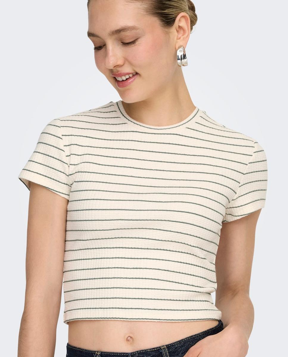 Camiseta corta de mujer de manga corta y cuello redondo - Only - Amarillo Amarillo-3