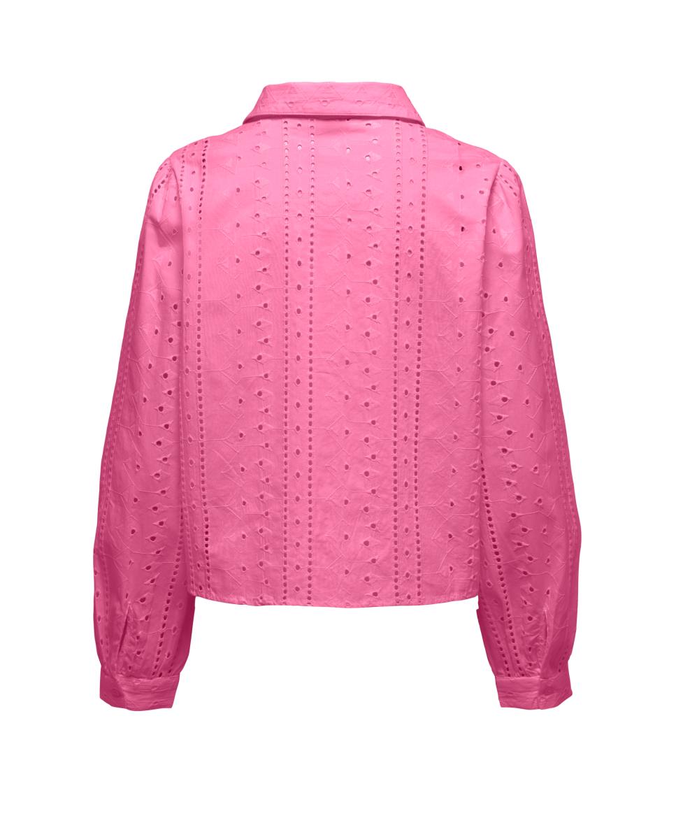 Camisa de Manga Comprida e Decote em Bico Rosa-4
