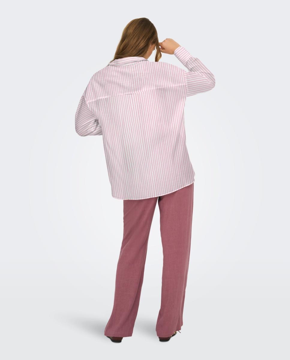 Camisa às Riscas com Manga Comprida Vermelho-2