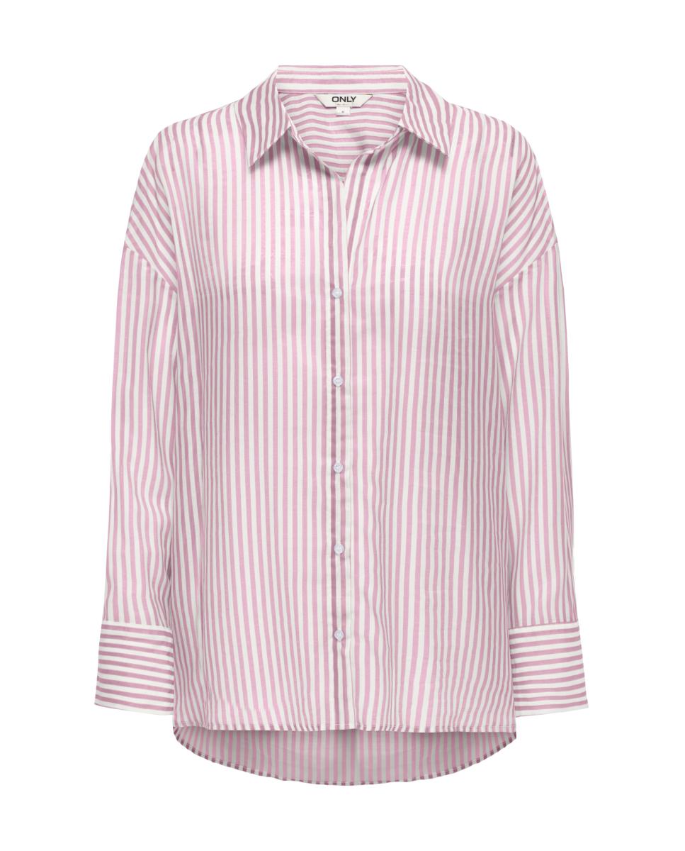 Camisa às Riscas com Manga Comprida Vermelho-3