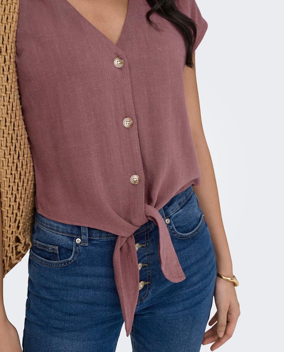 Blusa de Linho com Nó Rosa-2