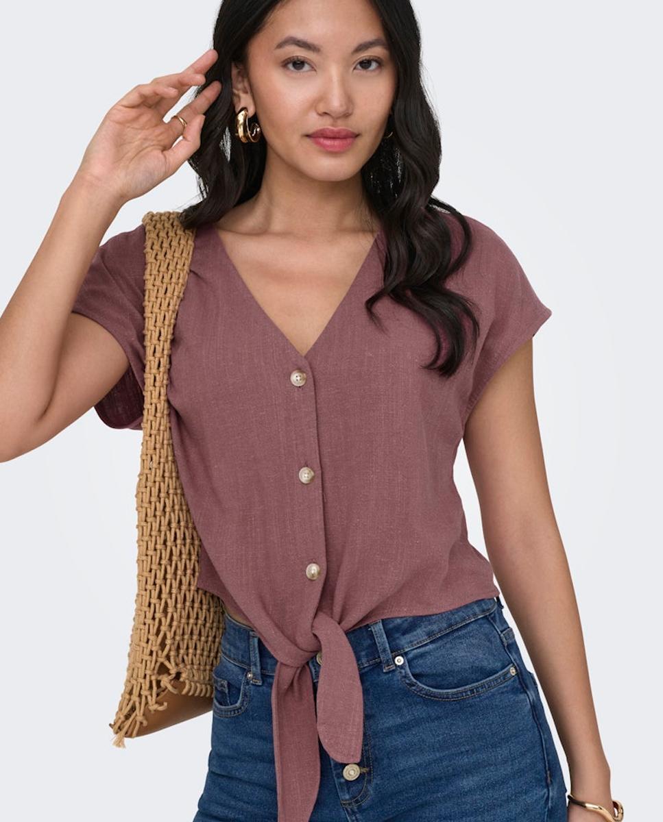 Blusa de Linho com Nó Rosa-4