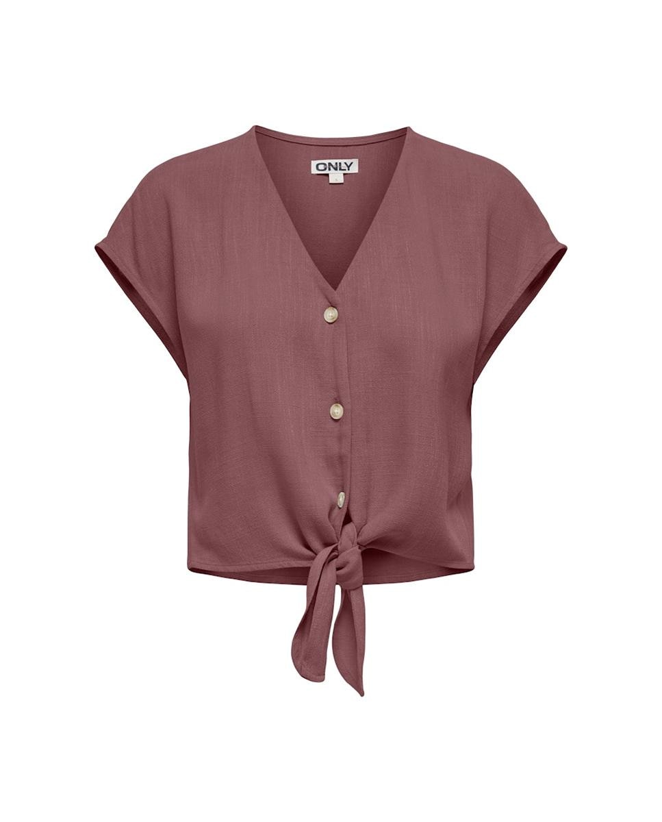 Blusa de Linho com Nó Rosa-5