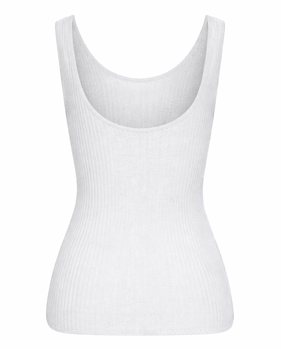 Top de Malha sem Mangas e com Decote Redondo Branco-2