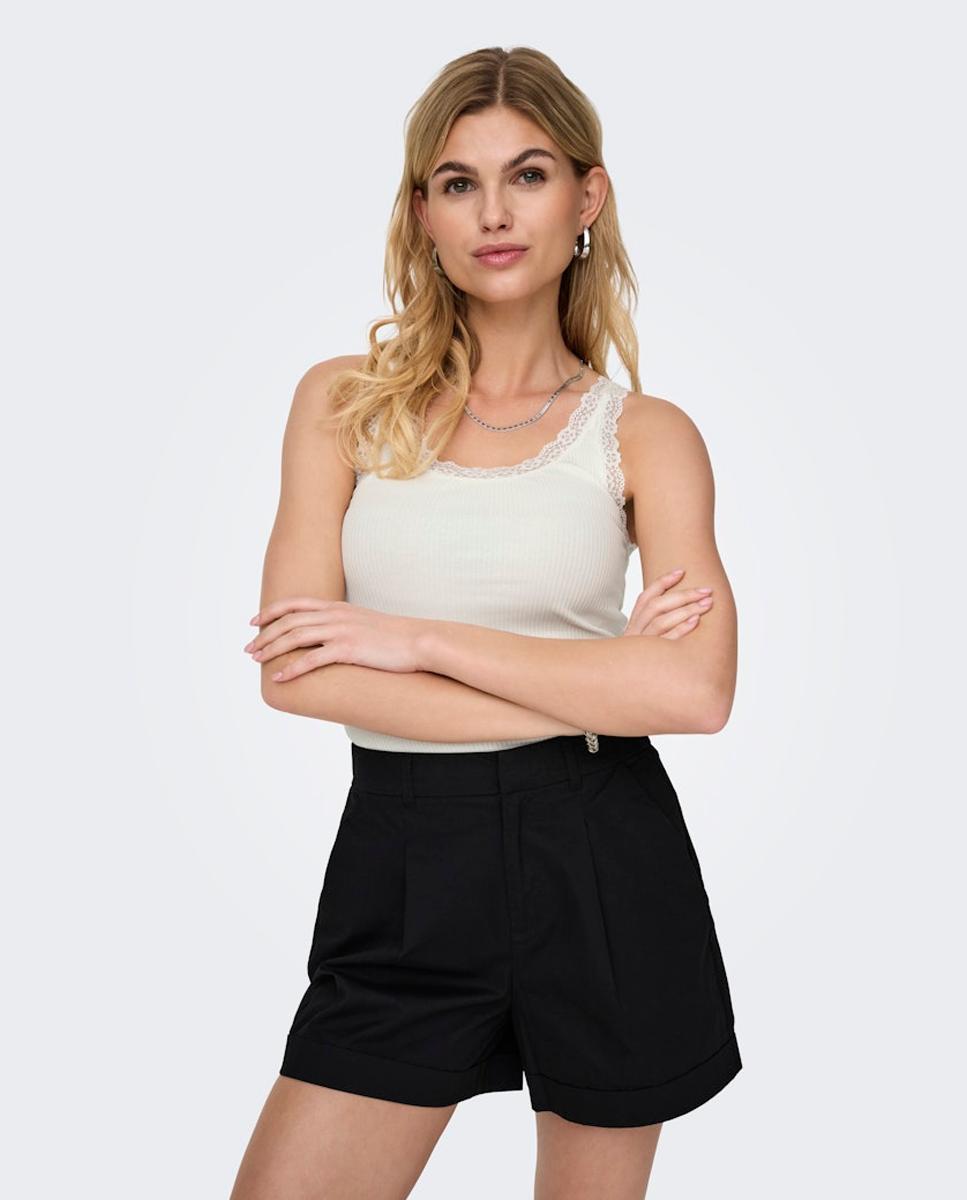 Top sem Mangas com Decote Redondo e Renda Branco-4