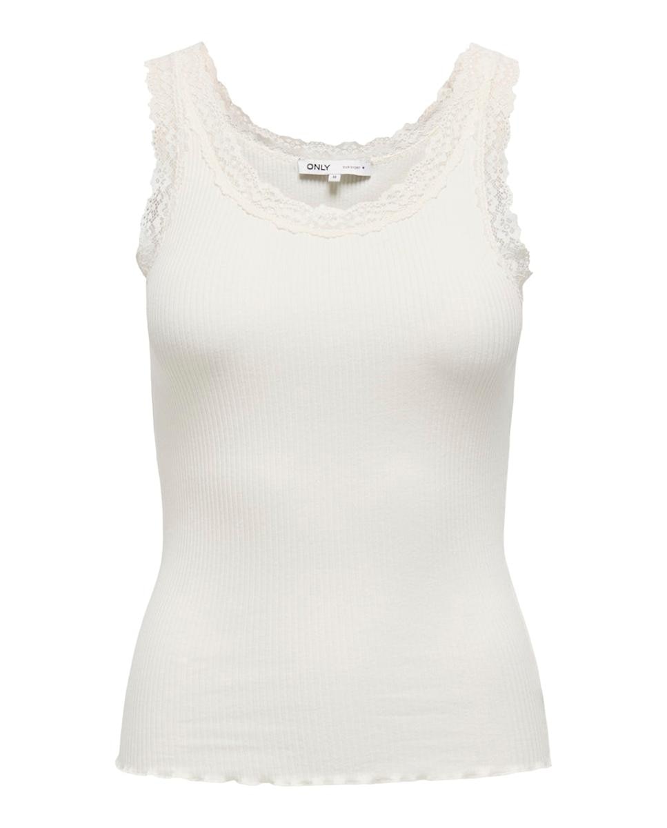 Top sem Mangas com Decote Redondo e Renda Branco-6