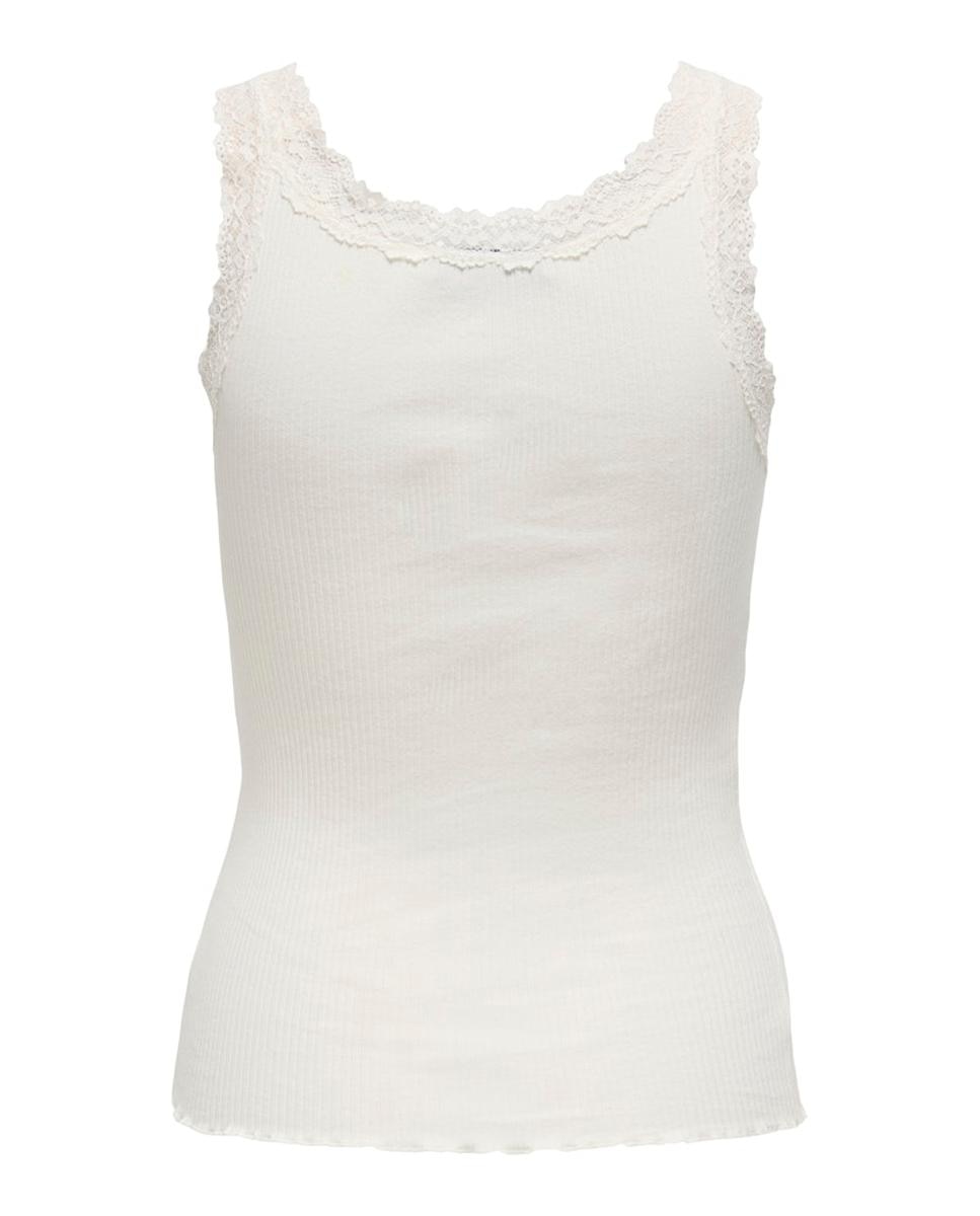 Top sem Mangas com Decote Redondo e Renda Branco-7