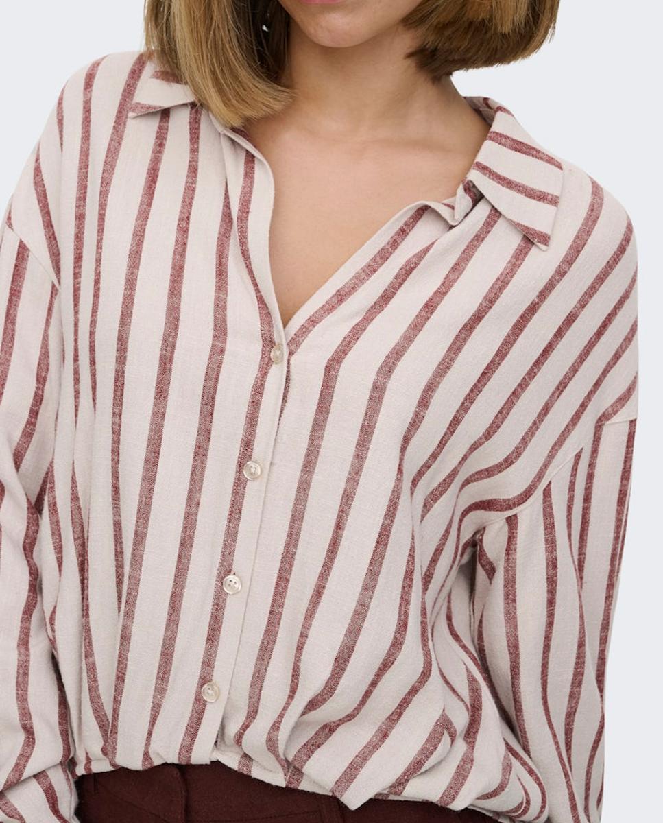 Camisa de manga comprida com colarinho de camisa Bege-2