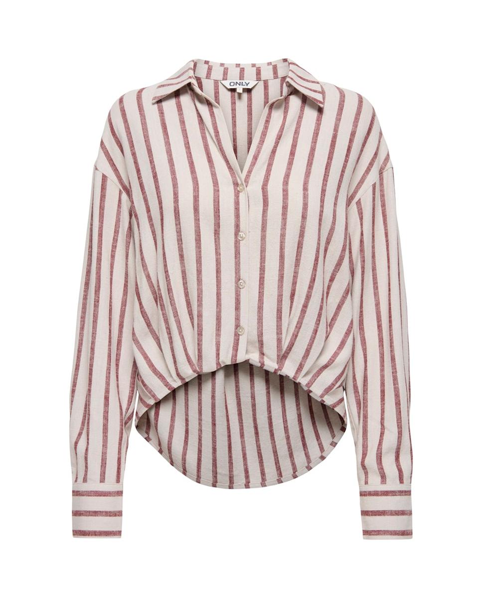 Camisa de manga comprida com colarinho de camisa Bege-5