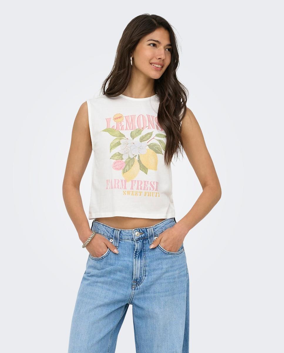 Only - Camiseta de mujer sin mangas con escote redondo.