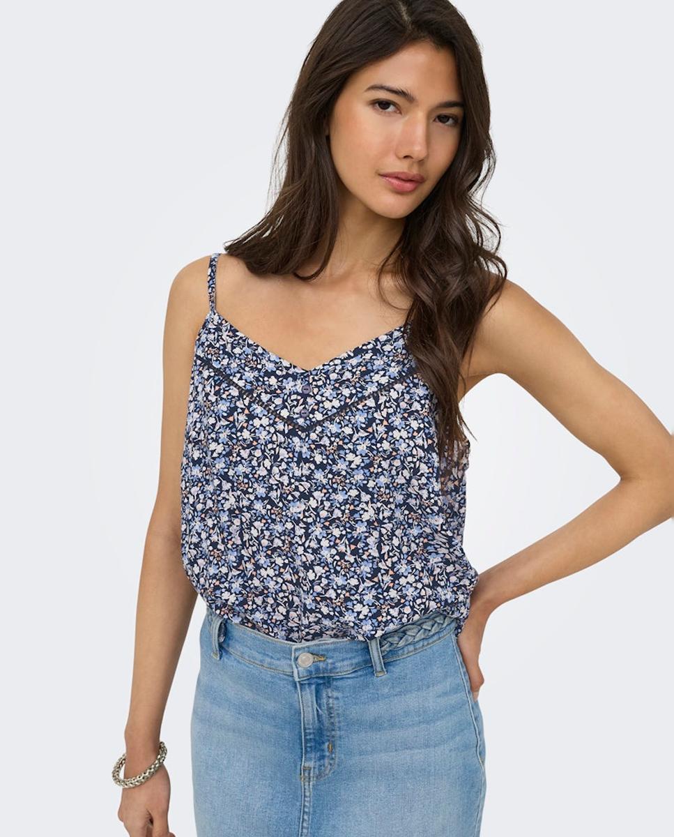 Top de mujer sin mangas con escote en pico - Only - Azul marino Azul marino-2