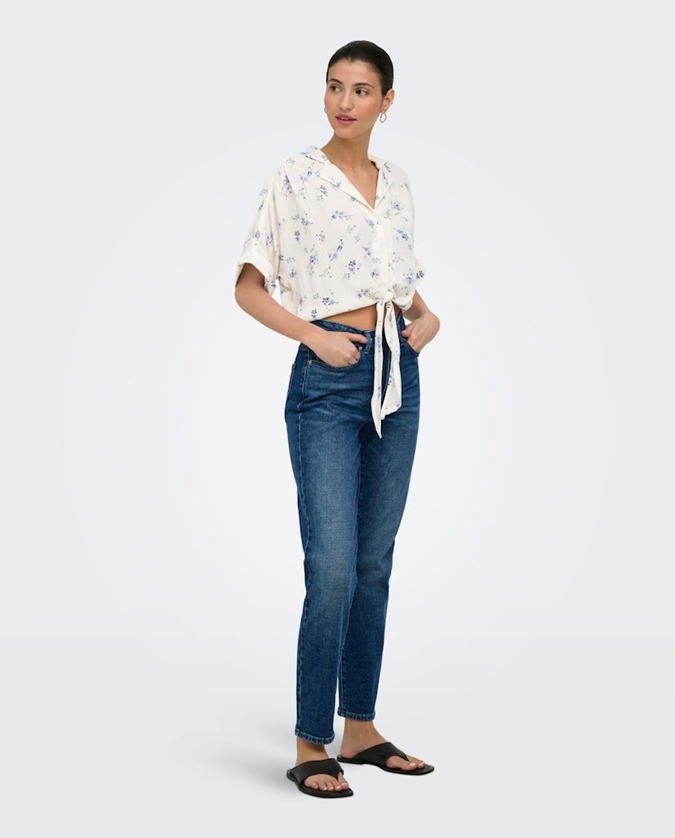 Top Curto às Riscas com Nó Branco-5