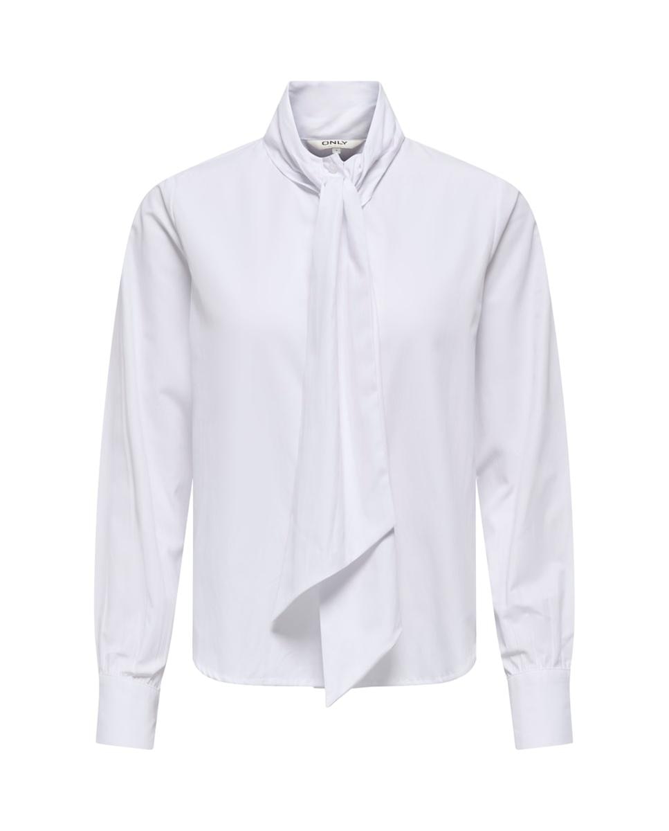 Camisa de manga comprida com colarinho de camisa Branco-4
