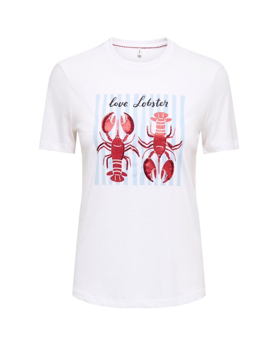 Camiseta de mujer 100% algodón de manga corta y cuello redondo - Only - Blanco hielo Blanco hielo-1