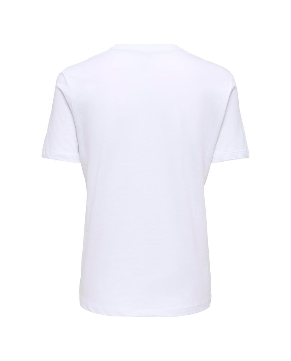 Camiseta de mujer 100% algodón de manga corta y cuello redondo - Only - Crema Crema-2