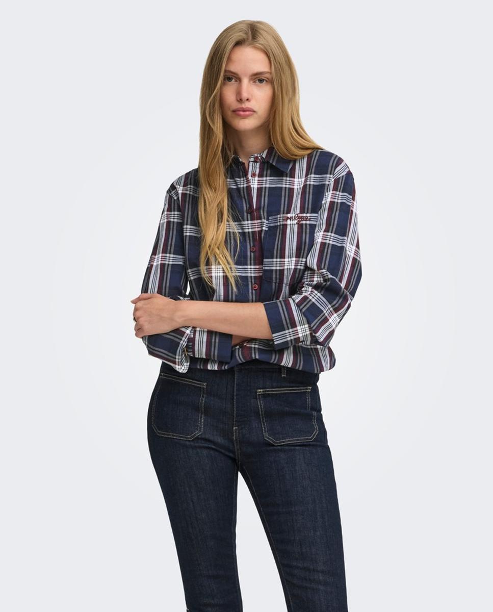 Imagen 0 de Camisa de mujer de manga larga con cuello camisero Azul marino
