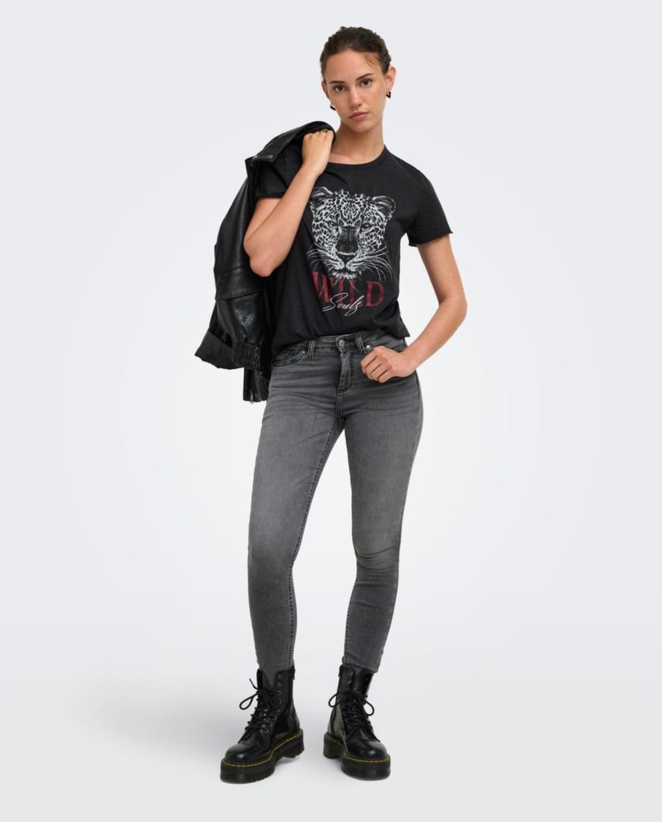 Camiseta de mujer de manga corta con dibujo frontal - Only - Cuero Cuero-2