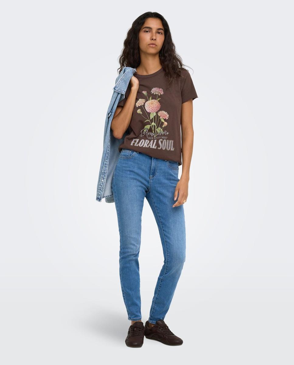Camiseta de mujer de manga corta con dibujo frontal - Only - Marrón Marrón-3
