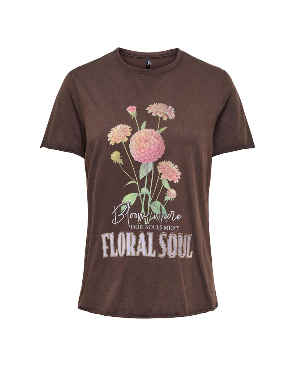 Camiseta de mujer de manga corta con dibujo frontal - Only - Marrón Marrón-4