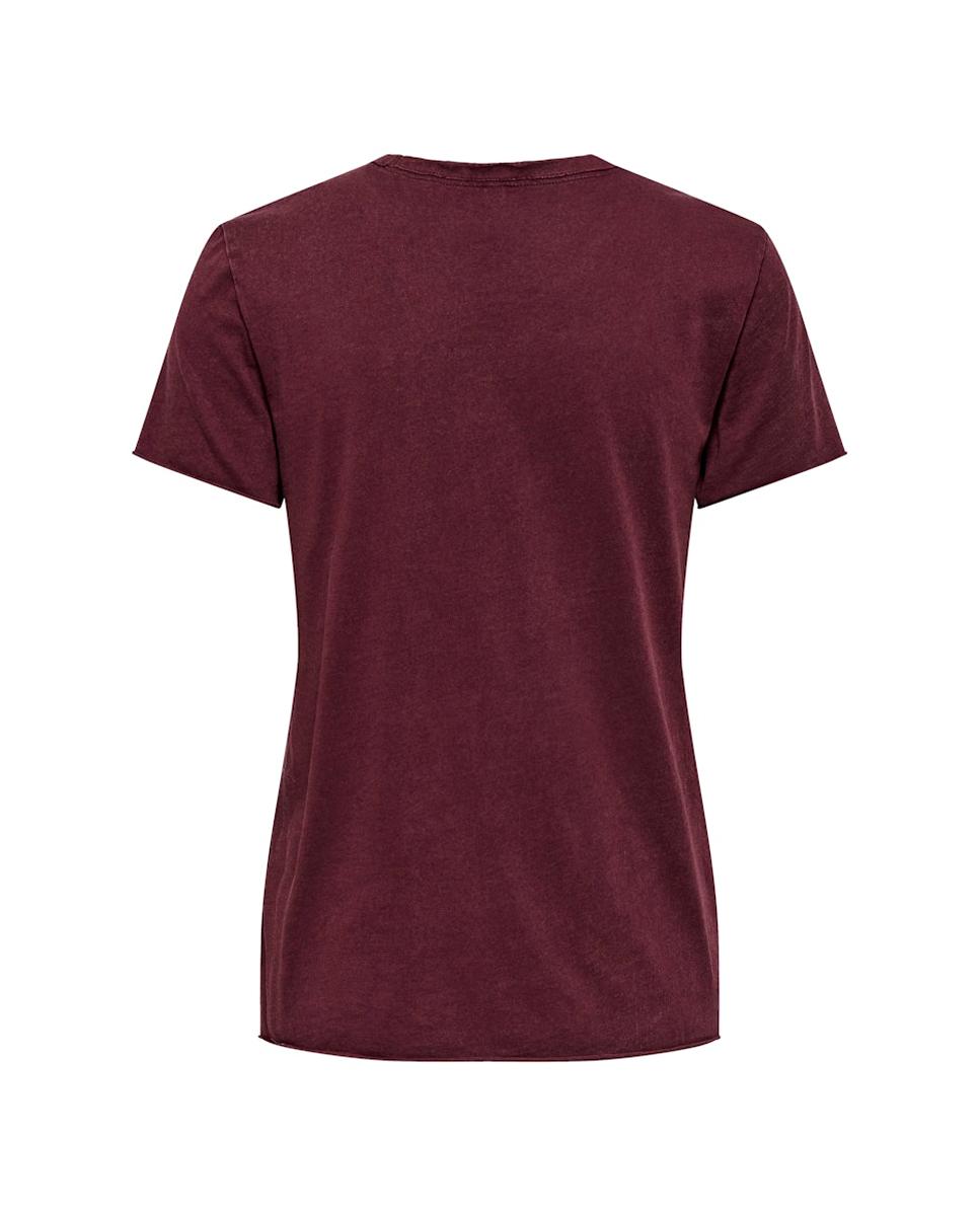 Camiseta de mujer de manga corta con dibujo frontal - Only - Rojo Granate Rojo Granate-4