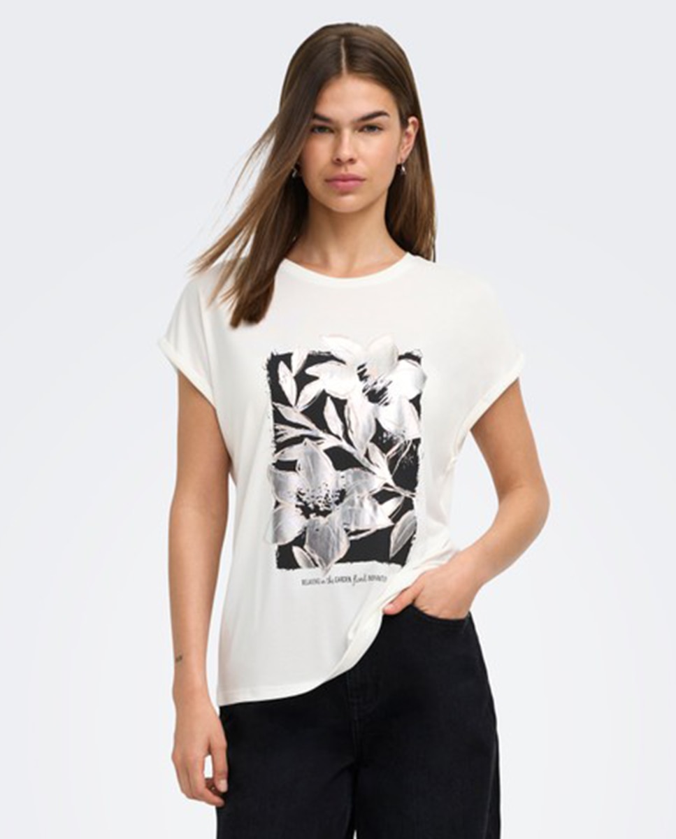 Camiseta de mujer de manga corta con cuello redondo - Only - Blanco Blanco-1