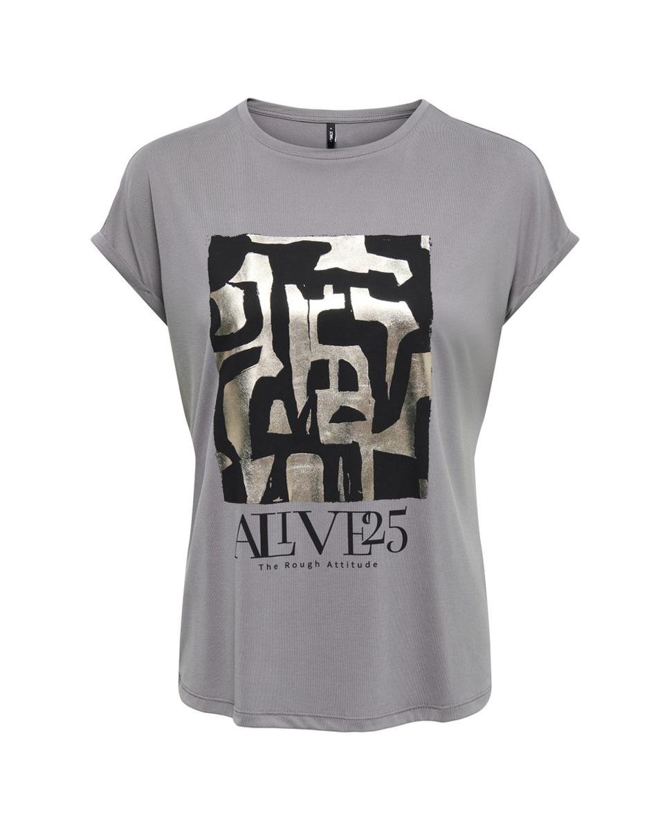 Camiseta de mujer de manga corta con cuello redondo - Only - Gris Gris-3