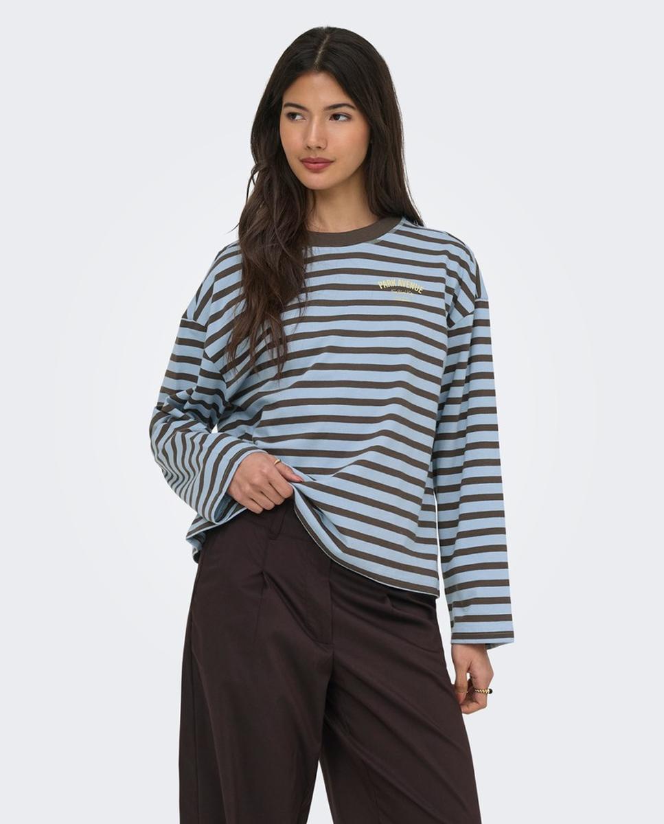 Camiseta 100% algodón de mujer de manga larga - Only - Azul Azul-1