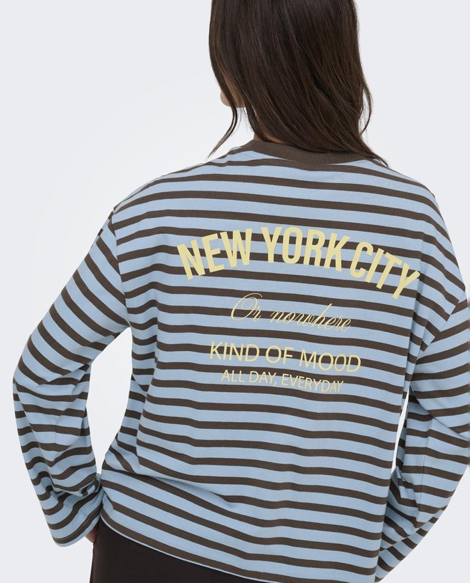 Camiseta 100% algodón de mujer de manga larga - Only - Azul Azul-3