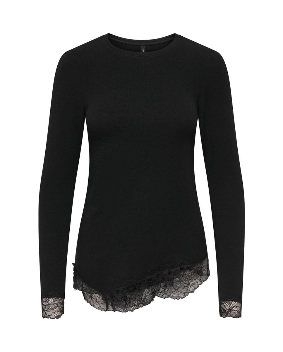 Top de mujer de manga larga con detalle de encaje - Only - Negro Negro-4