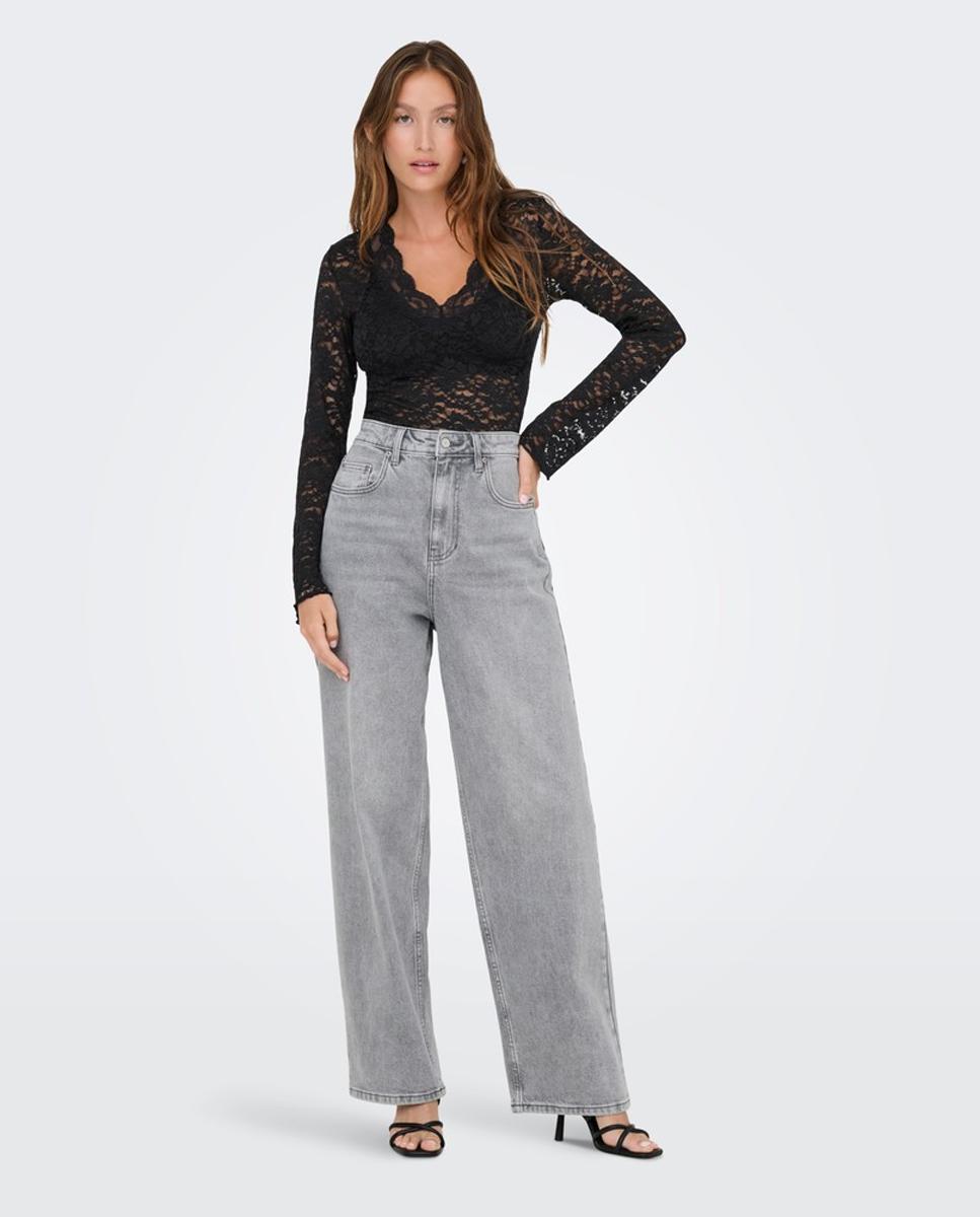 Imagen 1 de Blusa de manga larga con escote pico - Only - Negro Negro