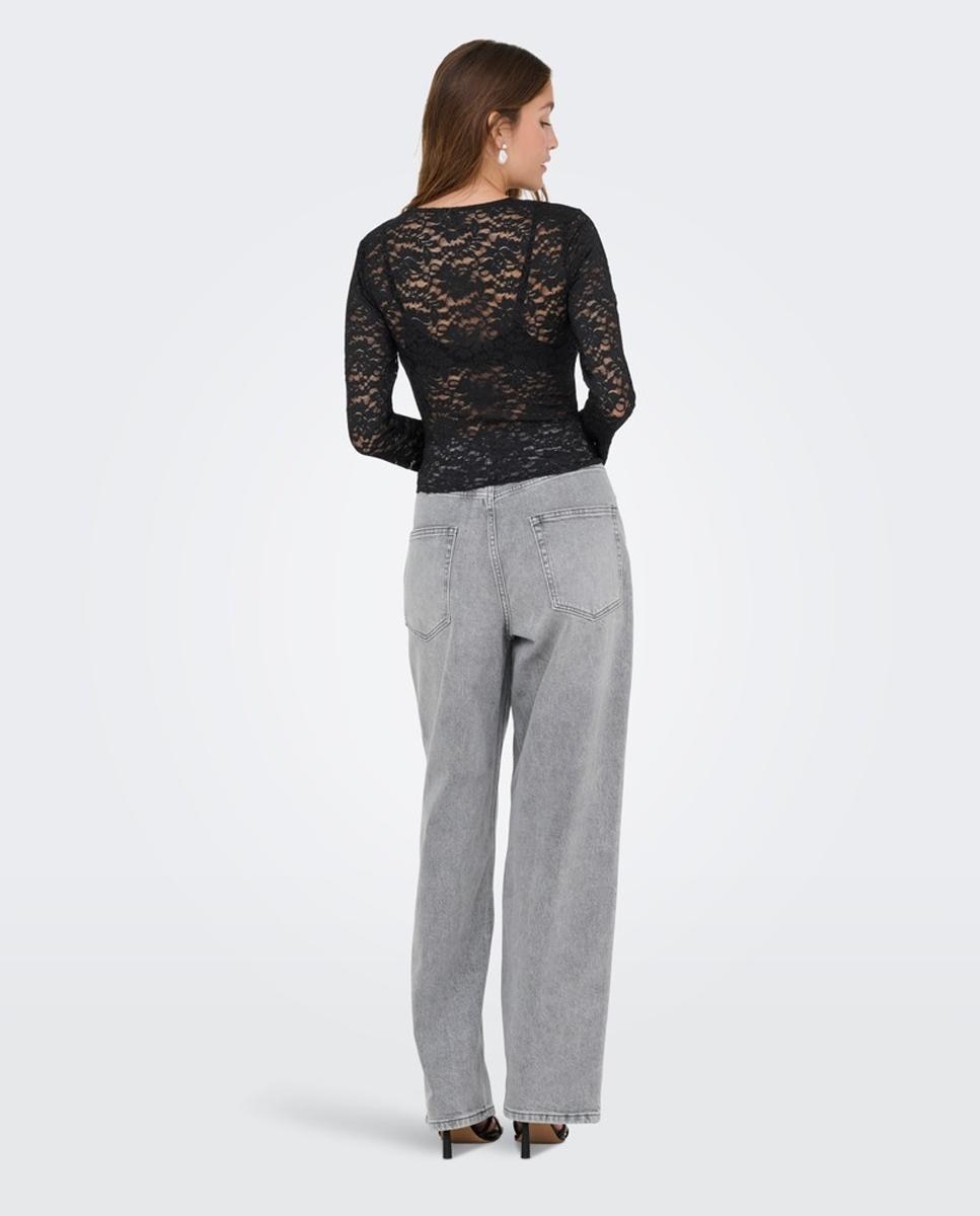 Imagen 2 de Blusa de manga larga con escote pico - Only - Negro Negro