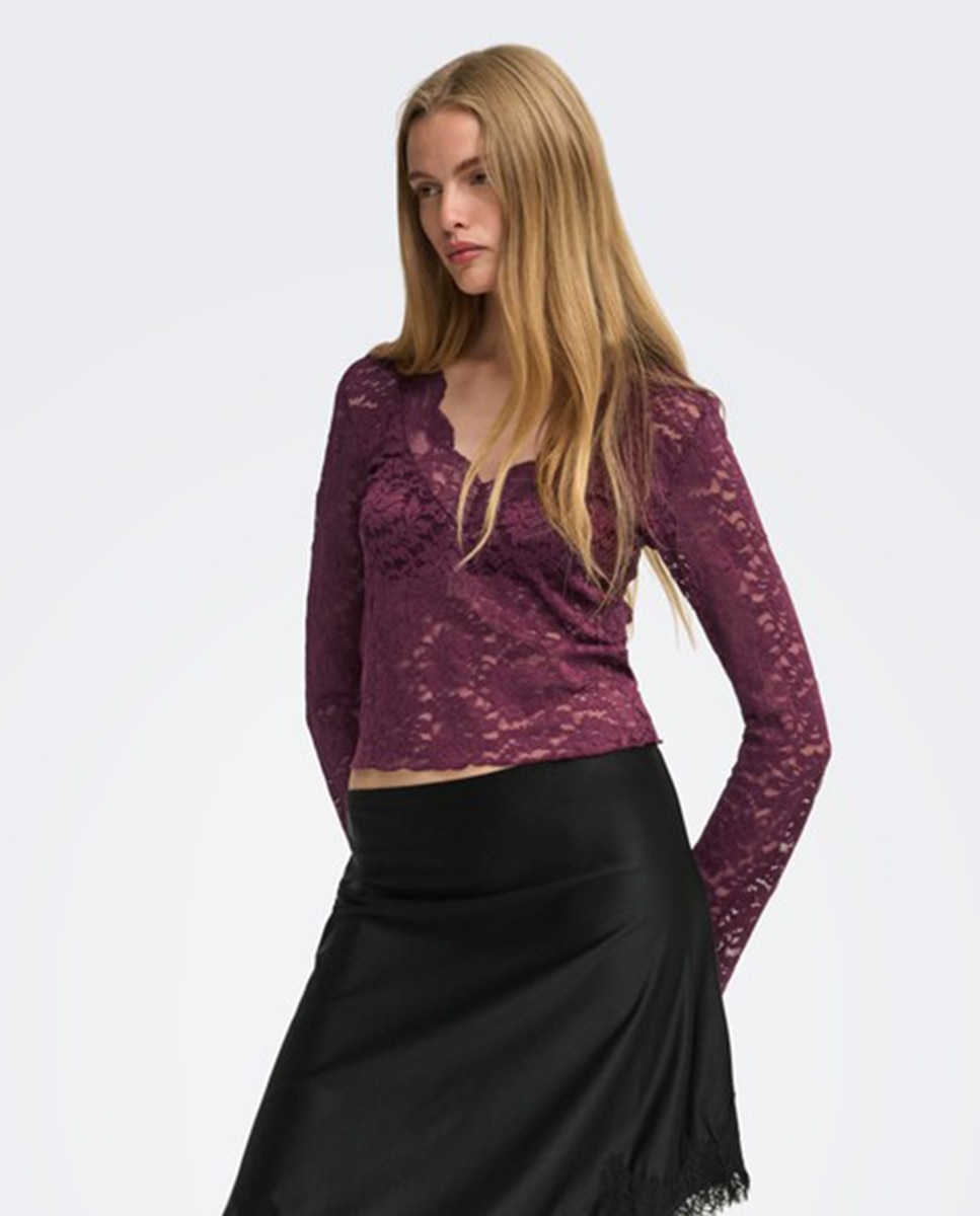 Blusa de manga larga con escote pico - Only - Burdeos Burdeos-1