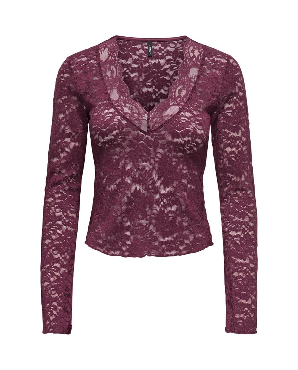 Blusa de manga larga con escote pico - Only - Burdeos Burdeos-3