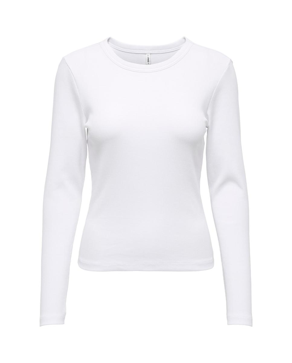 Camisola de manga comprida com decote redondo Branco-3
