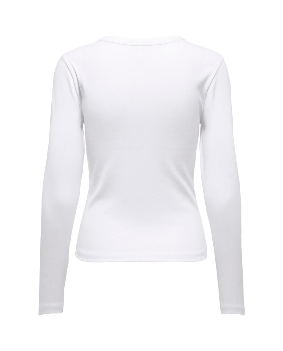 Camisola de manga comprida com decote redondo Branco-4