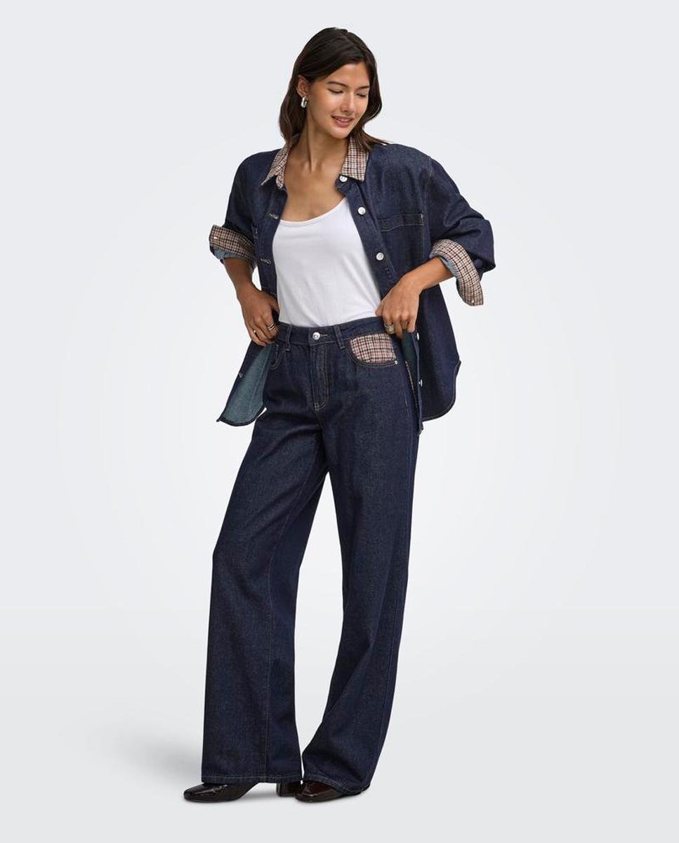 Imagen 0 de Camisa denim de mujer con cuello camisero Azul