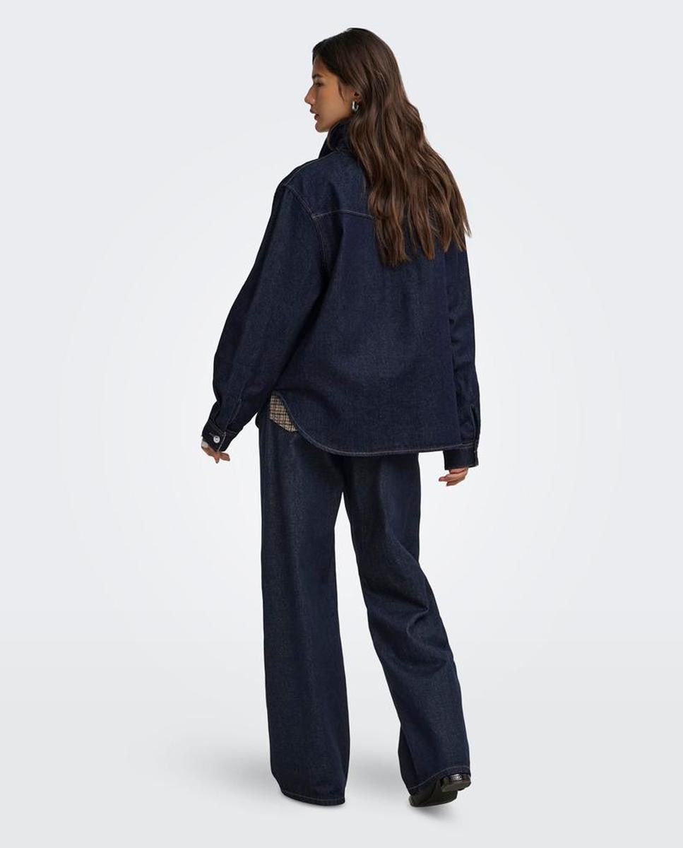 Camisa denim de mujer con cuello camisero - Only - Azul Azul-2