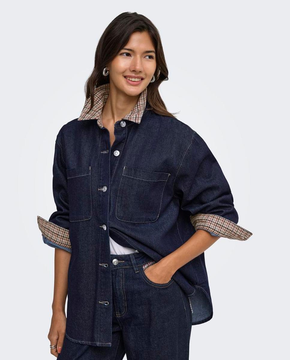 Camisa denim de mujer con cuello camisero - Only - Azul Azul-4