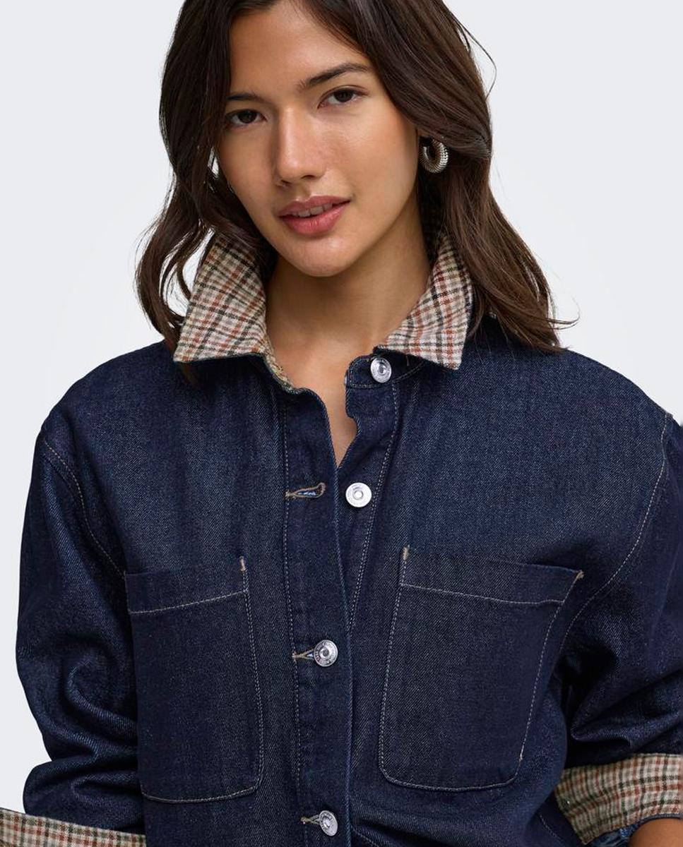 Camisa denim de mujer con cuello camisero - Only - Azul Azul-5